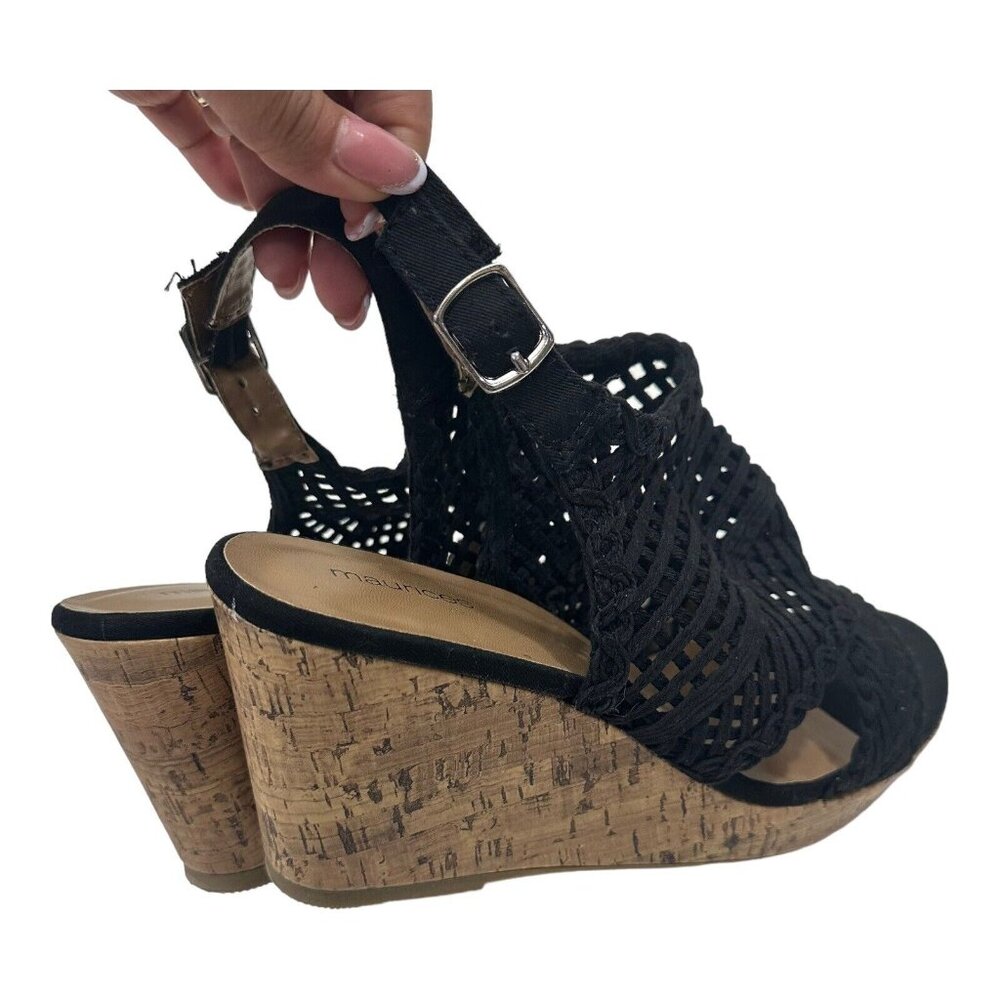 Maurices Harmony Women SZ 11 Black Fabric Strappy Platform Wedge Heels Casual - Picture 6 of 12